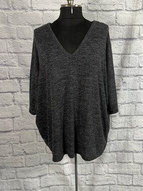 Torrid Super Soft Plush Charcoal V-Neck Knit Top with 3/4 sleeves